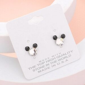 Black & Clear Mouse Two Tone Rhinestone Crystal Stud Earrings Statement Jewelry
